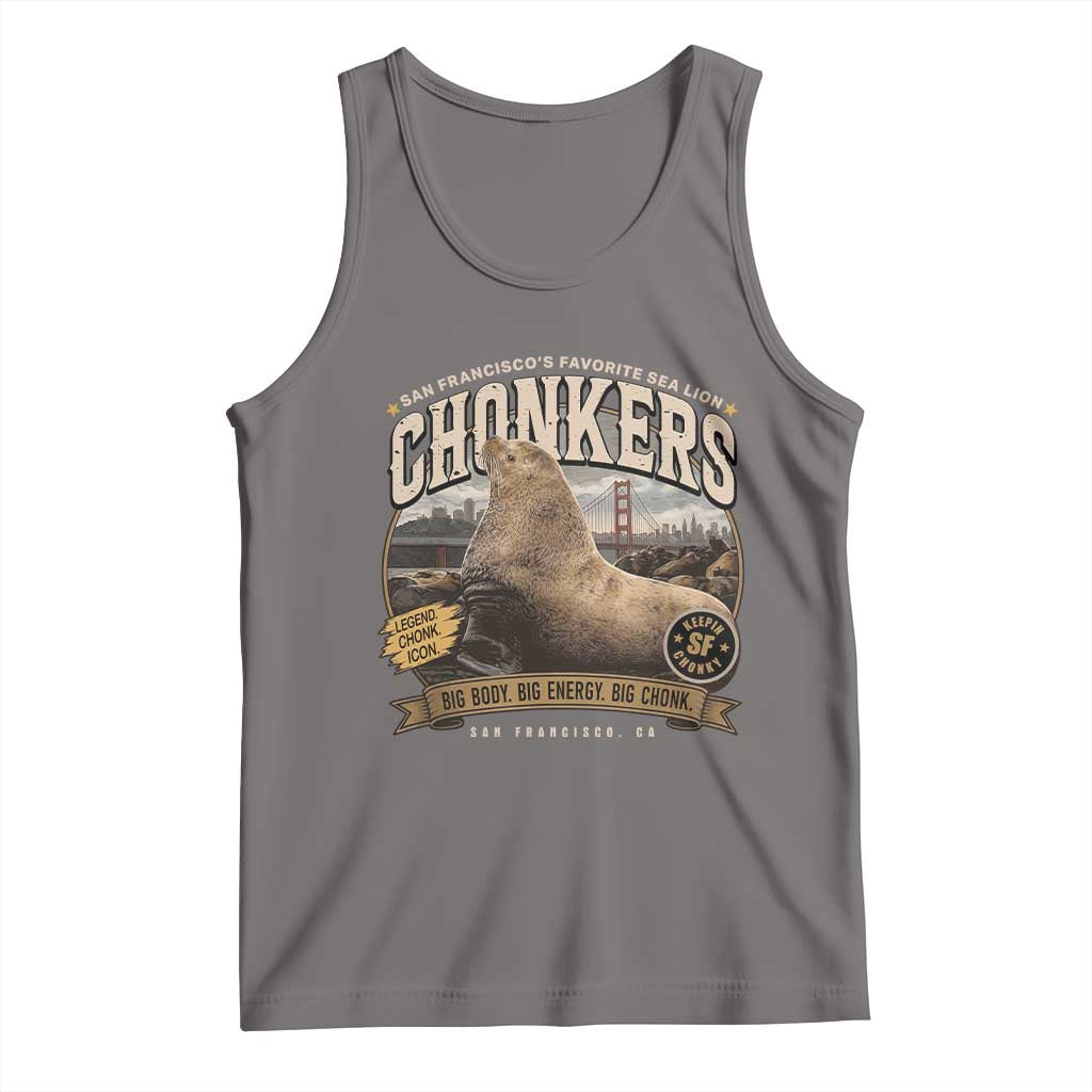 Viral Chonkers San Francisco Sea Lion Tank Top Retro Pier 39 Fisherman's Wharf Souvenir TS02 Deep Heather Print Your Wear