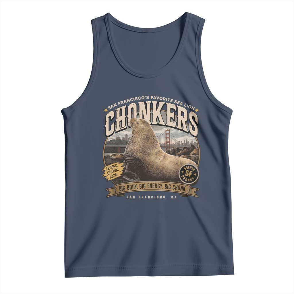 Viral Chonkers San Francisco Sea Lion Tank Top Retro Pier 39 Fisherman's Wharf Souvenir TS02 Navy Print Your Wear