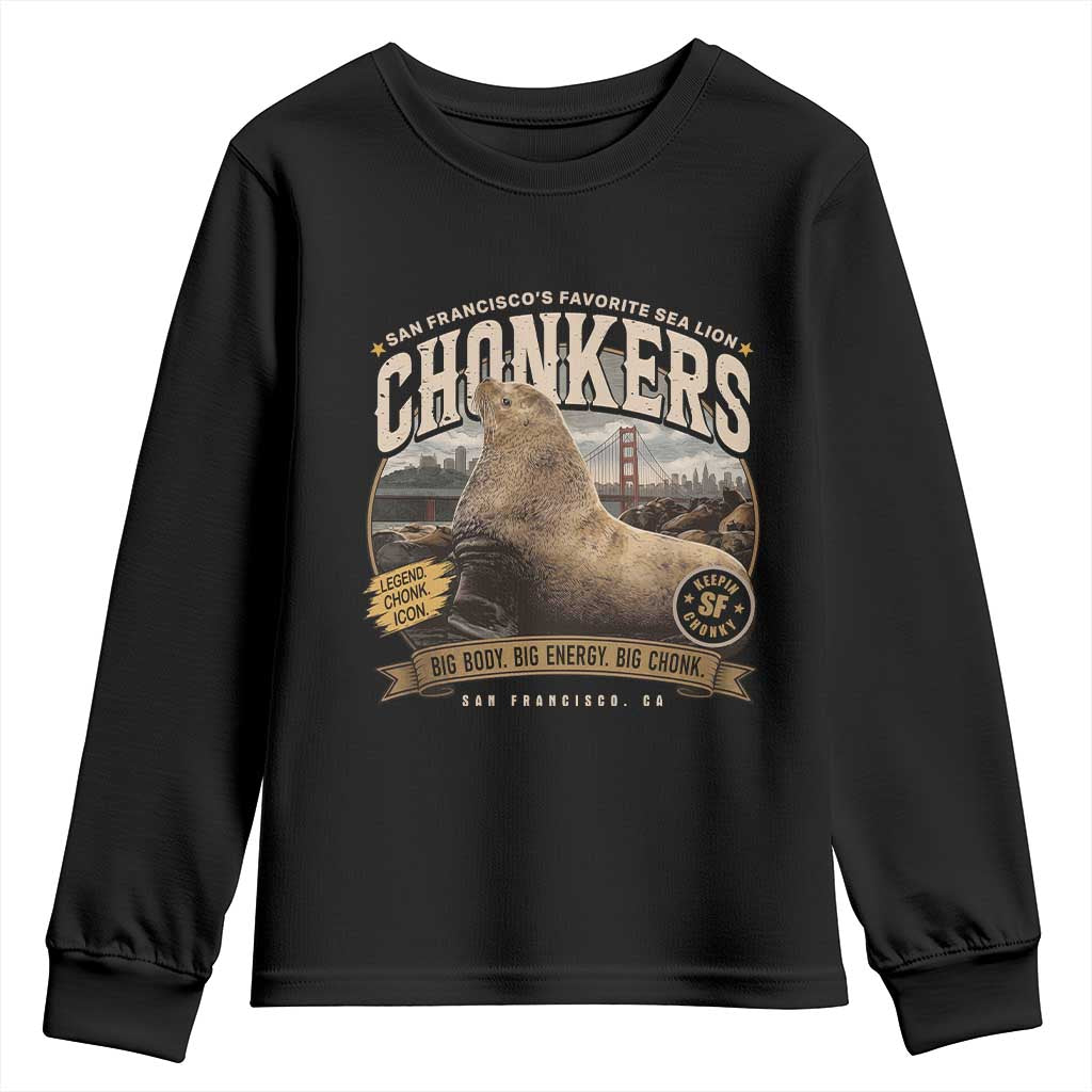 Viral Chonkers San Francisco Sea Lion Youth Sweatshirt Retro Pier 39 Fisherman's Wharf Souvenir