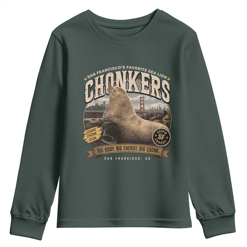 Viral Chonkers San Francisco Sea Lion Youth Sweatshirt Retro Pier 39 Fisherman's Wharf Souvenir