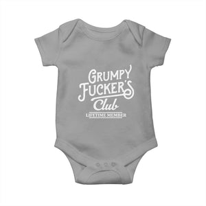 Grumpy Fucker's Club Lifetime Member Baby Onesie Funny Distressed Sarcastic Adult Humor Slogan Typography TS02 Sport Gray Print Your Wear