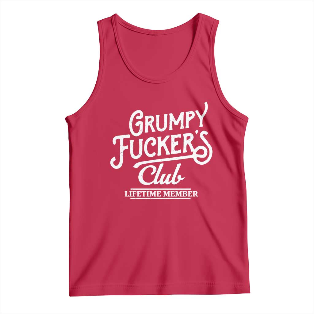 Grumpy Fucker's Club Lifetime Member Tank Top Funny Distressed Sarcastic Adult Humor Slogan Typography TS02 Red Print Your Wear