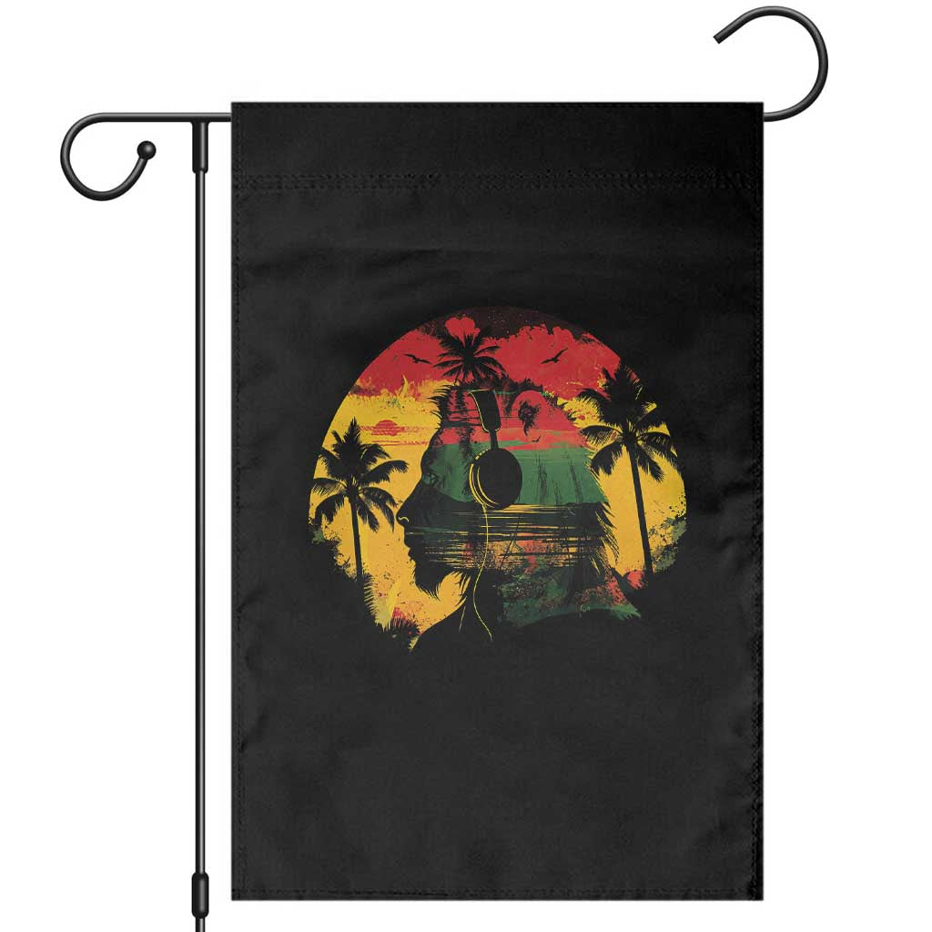 Retro Jamaican Lion Sunset Garden Flag Rasta Colors Music and Island Vibes Graphic TS02 Black Print Your Wear