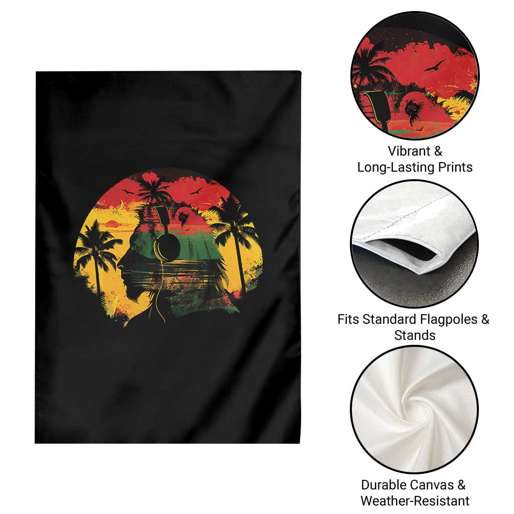 Retro Jamaican Lion Sunset Garden Flag Rasta Colors Music and Island Vibes Graphic TS02 Print Your Wear