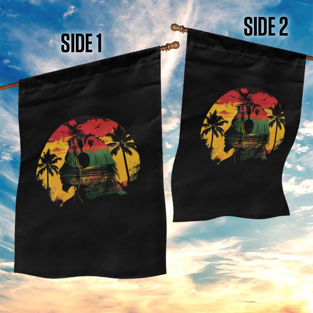 Retro Jamaican Lion Sunset Garden Flag Rasta Colors Music and Island Vibes Graphic TS02 Print Your Wear