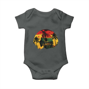 Retro Jamaican Lion Sunset Baby Onesie Rasta Colors Music and Island Vibes Graphic TS02 Dark Heather Print Your Wear