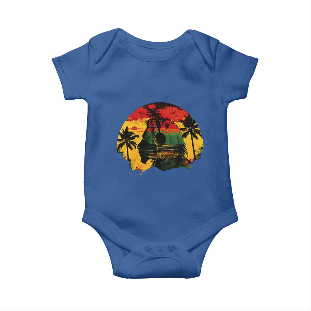 Retro Jamaican Lion Sunset Baby Onesie Rasta Colors Music and Island Vibes Graphic TS02 Royal Blue Print Your Wear