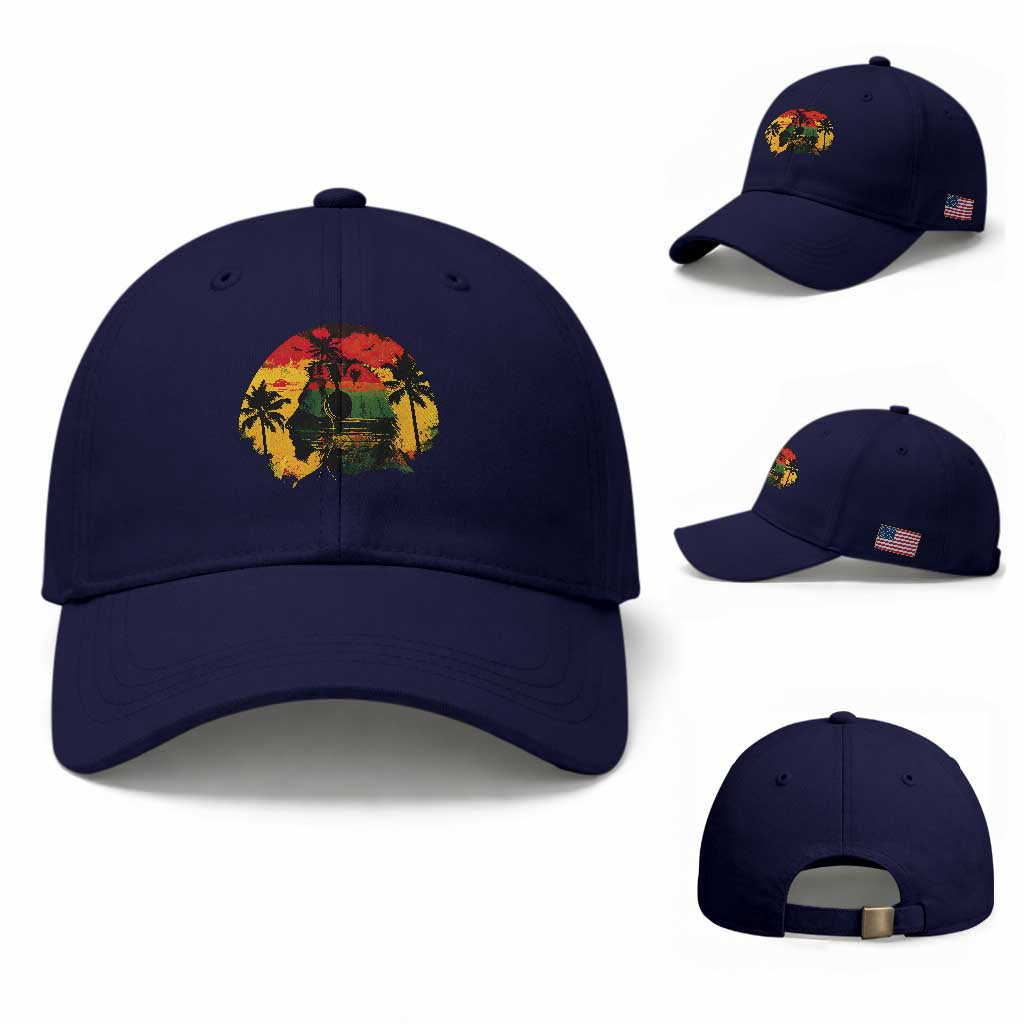 Retro Jamaican Lion Sunset Baseball Cap Rasta Colors Music and Island Vibes Graphic TS02 Baseball Cap Universal Fit Dark Blue Print Your Wear