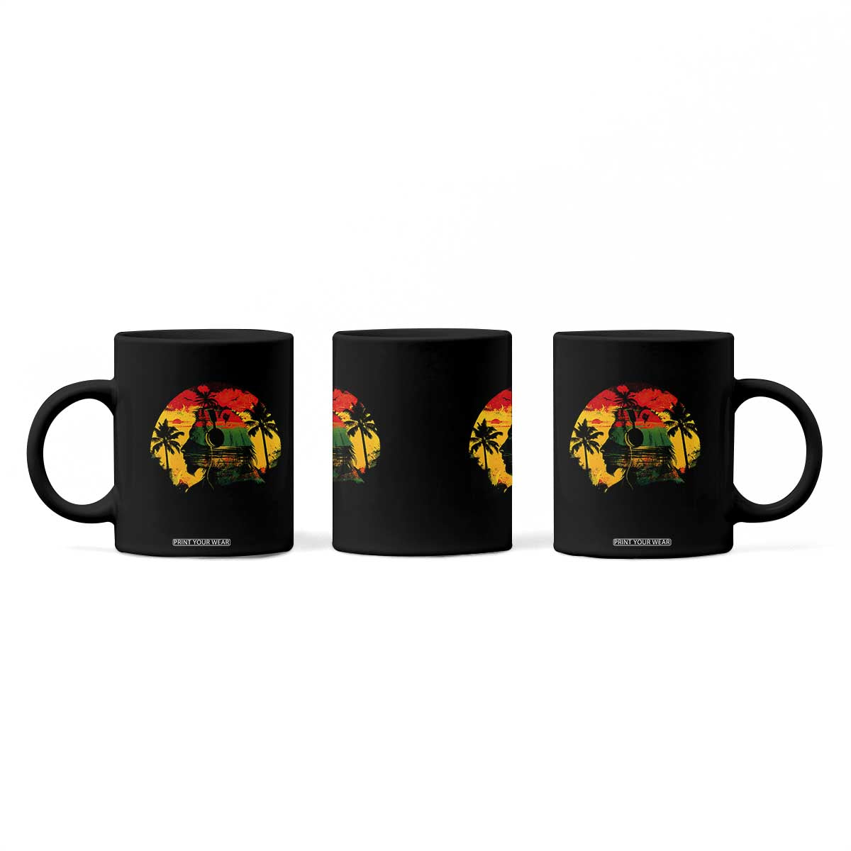Retro Jamaican Lion Sunset Coffee Mug Rasta Colors Music and Island Vibes Graphic TS02 Print Your Wear