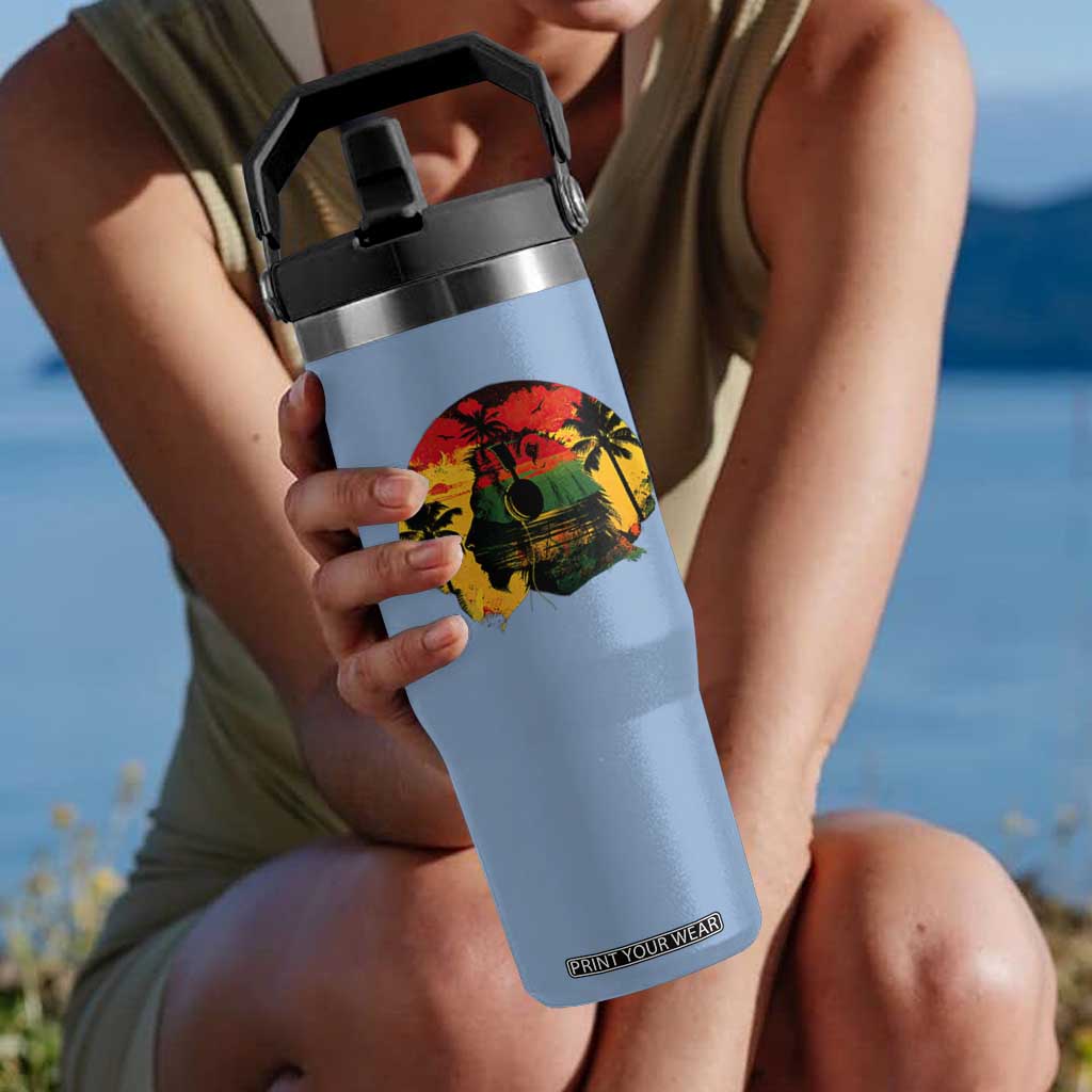 Retro Jamaican Lion Sunset Flip Straw Tumbler Rasta Colors Music and Island Vibes Graphic TS02 One Size: 30 oz Light Blue Print Your Wear