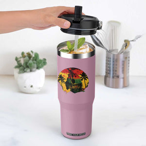 Retro Jamaican Lion Sunset Flip Straw Tumbler Rasta Colors Music and Island Vibes Graphic TS02 One Size: 30 oz Light Pink Print Your Wear
