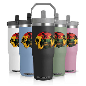 Retro Jamaican Lion Sunset Flip Straw Tumbler Rasta Colors Music and Island Vibes Graphic TS02 Print Your Wear