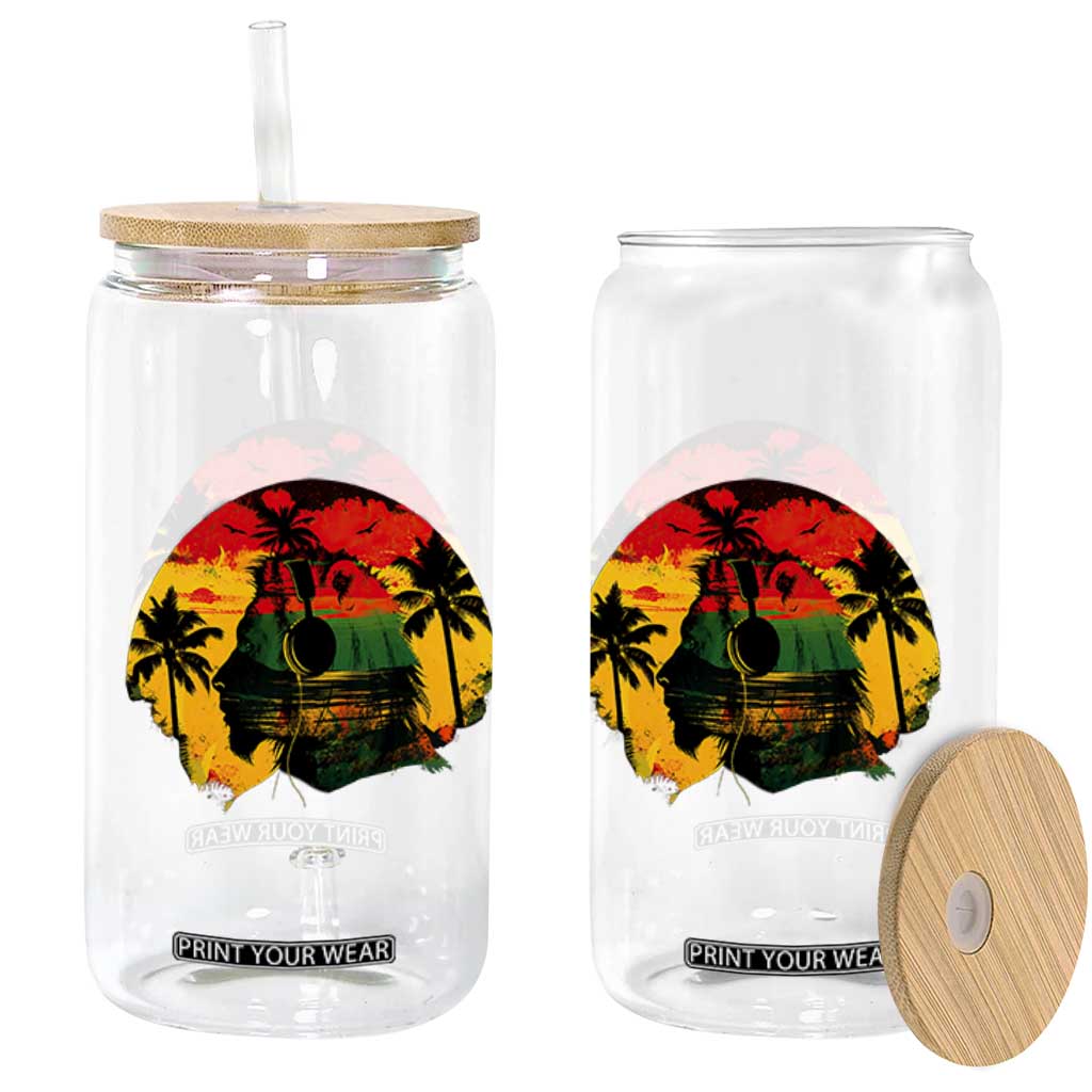 Retro Jamaican Lion Sunset Glass Can Rasta Colors Music and Island Vibes Graphic TS02 Print Your Wear