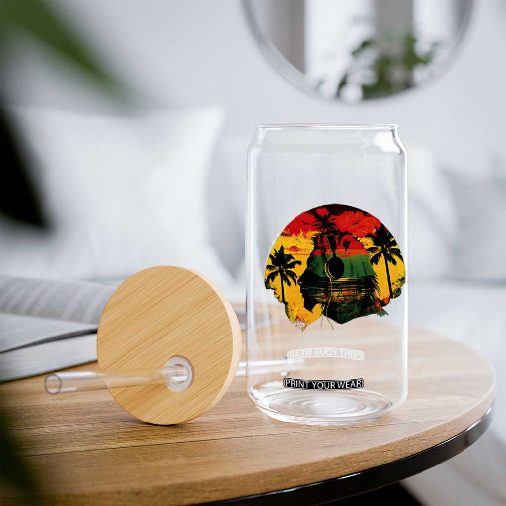 Retro Jamaican Lion Sunset Glass Can Rasta Colors Music and Island Vibes Graphic TS02 Print Your Wear