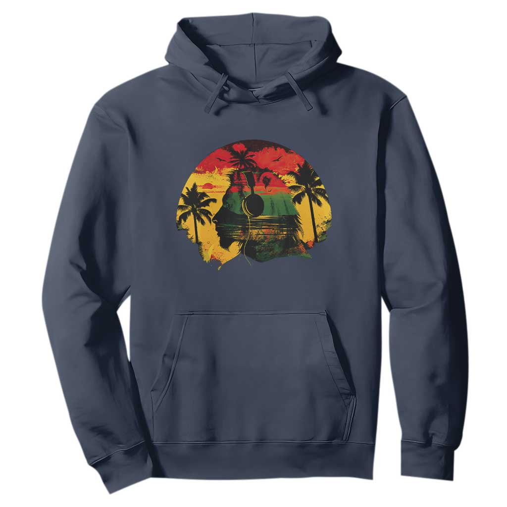 Retro Jamaican Lion Sunset Hoodie Rasta Colors Music and Island Vibes Graphic TS02 Navy Print Your Wear