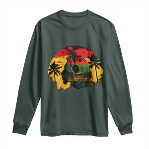 Retro Jamaican Lion Sunset Long Sleeve Shirt Rasta Colors Music and Island Vibes Graphic TS02 Dark Forest Green Print Your Wear