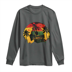 Retro Jamaican Lion Sunset Long Sleeve Shirt Rasta Colors Music and Island Vibes Graphic TS02 Dark Heather Print Your Wear