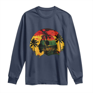 Retro Jamaican Lion Sunset Long Sleeve Shirt Rasta Colors Music and Island Vibes Graphic TS02 Navy Print Your Wear
