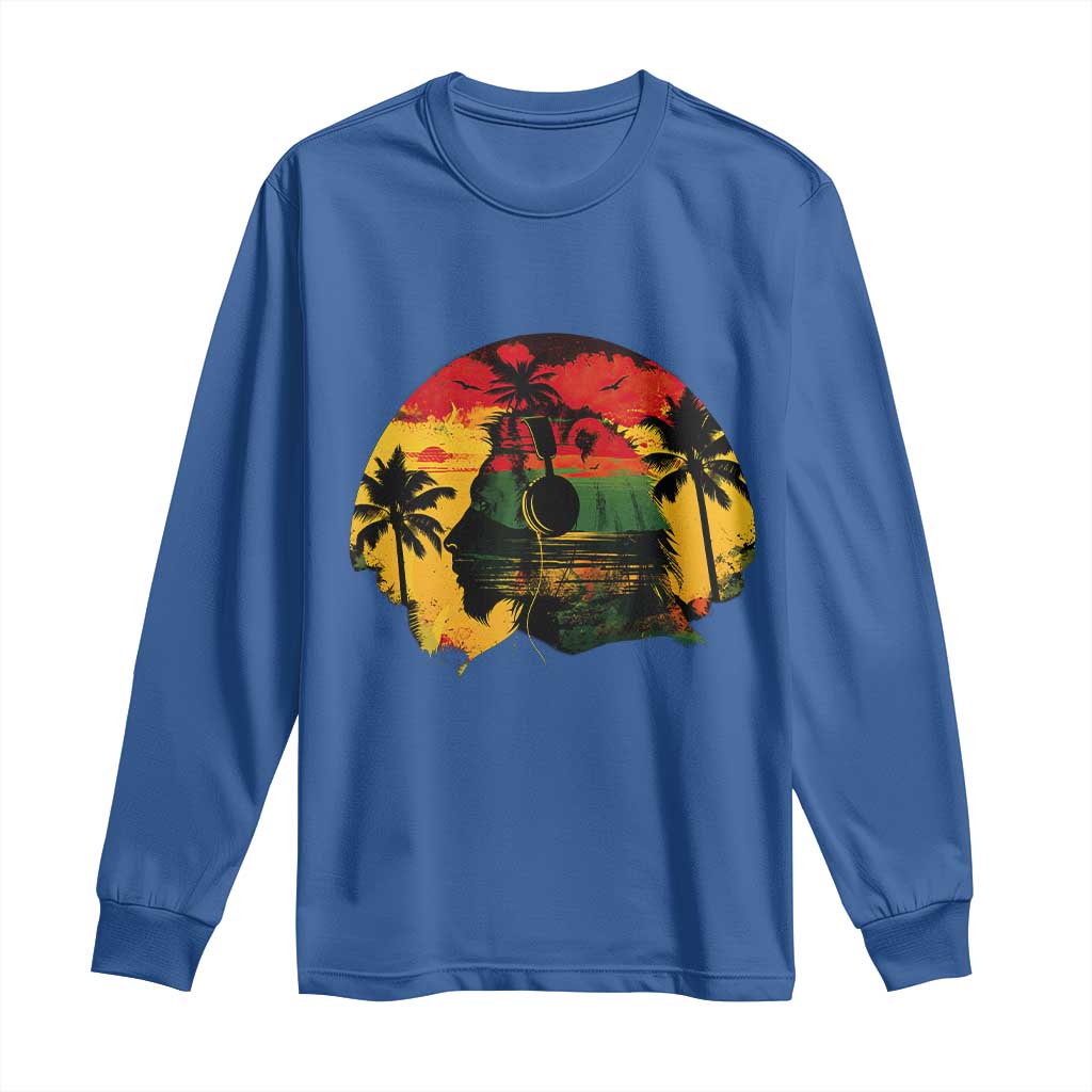 Retro Jamaican Lion Sunset Long Sleeve Shirt Rasta Colors Music and Island Vibes Graphic TS02 Royal Blue Print Your Wear