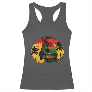 Retro Jamaican Lion Sunset Racerback Tank Top Rasta Colors Music and Island Vibes Graphic TS02 Dark Heather Print Your Wear