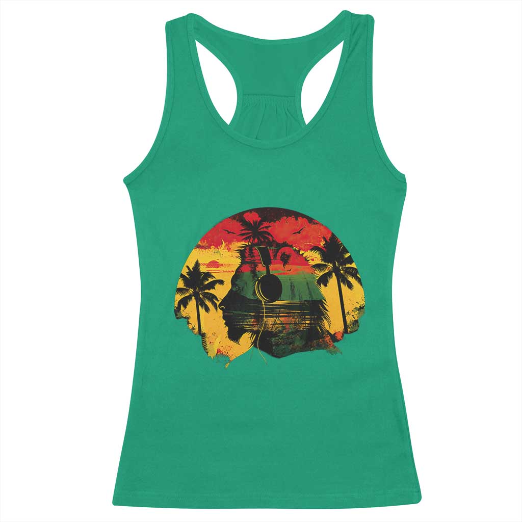Retro Jamaican Lion Sunset Racerback Tank Top Rasta Colors Music and Island Vibes Graphic TS02 Irish Green Print Your Wear