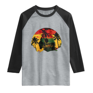 Retro Jamaican Lion Sunset Raglan Shirt Rasta Colors Music and Island Vibes Graphic TS02 Heather Gray Black Print Your Wear