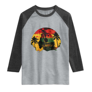 Retro Jamaican Lion Sunset Raglan Shirt Rasta Colors Music and Island Vibes Graphic TS02 Heather Gray Heather Charcoal Print Your Wear