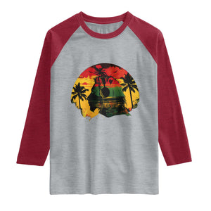 Retro Jamaican Lion Sunset Raglan Shirt Rasta Colors Music and Island Vibes Graphic TS02 Heather Gray Heather Red Print Your Wear
