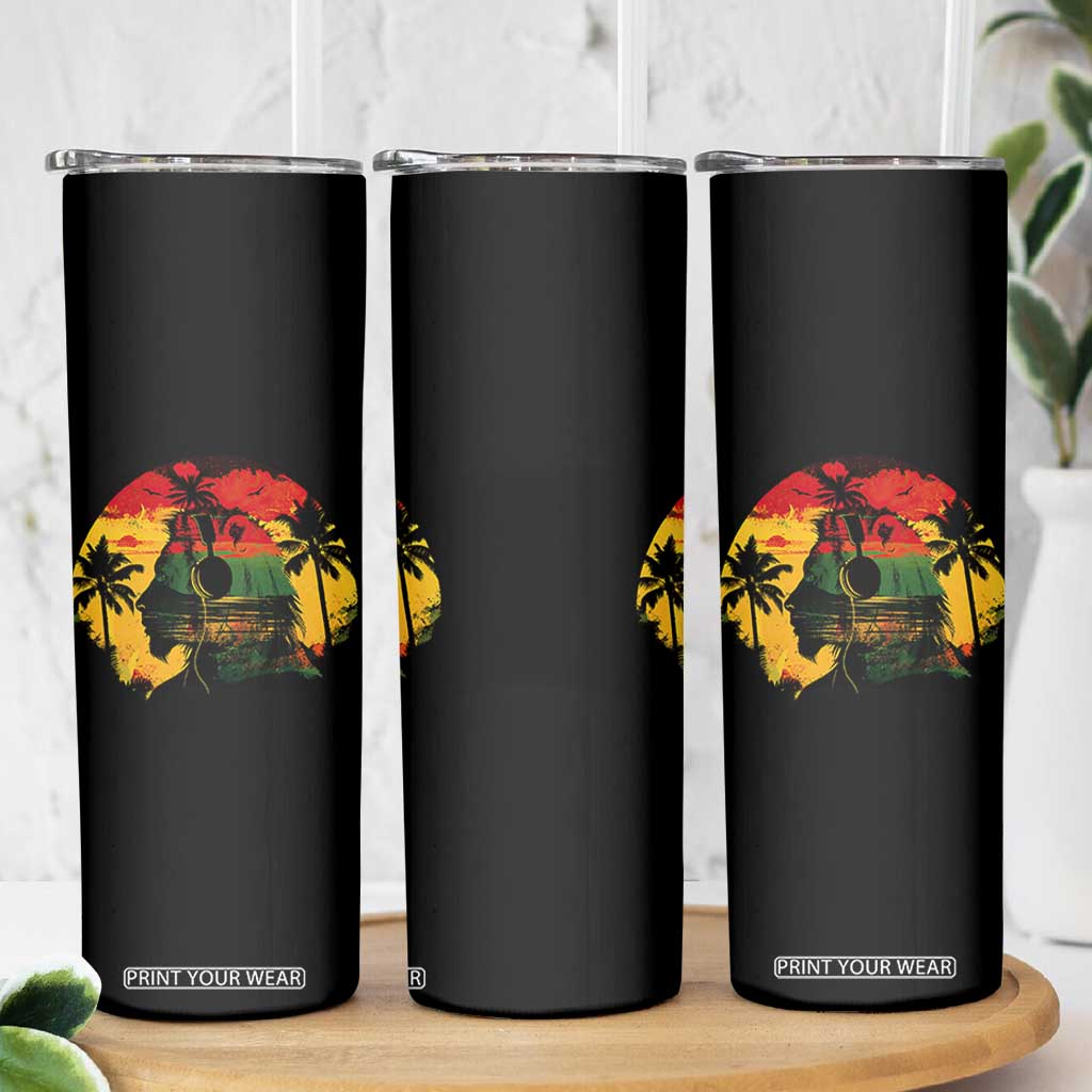 Retro Jamaican Lion Sunset Skinny Tumbler Rasta Colors Music and Island Vibes Graphic TS02 Print Your Wear
