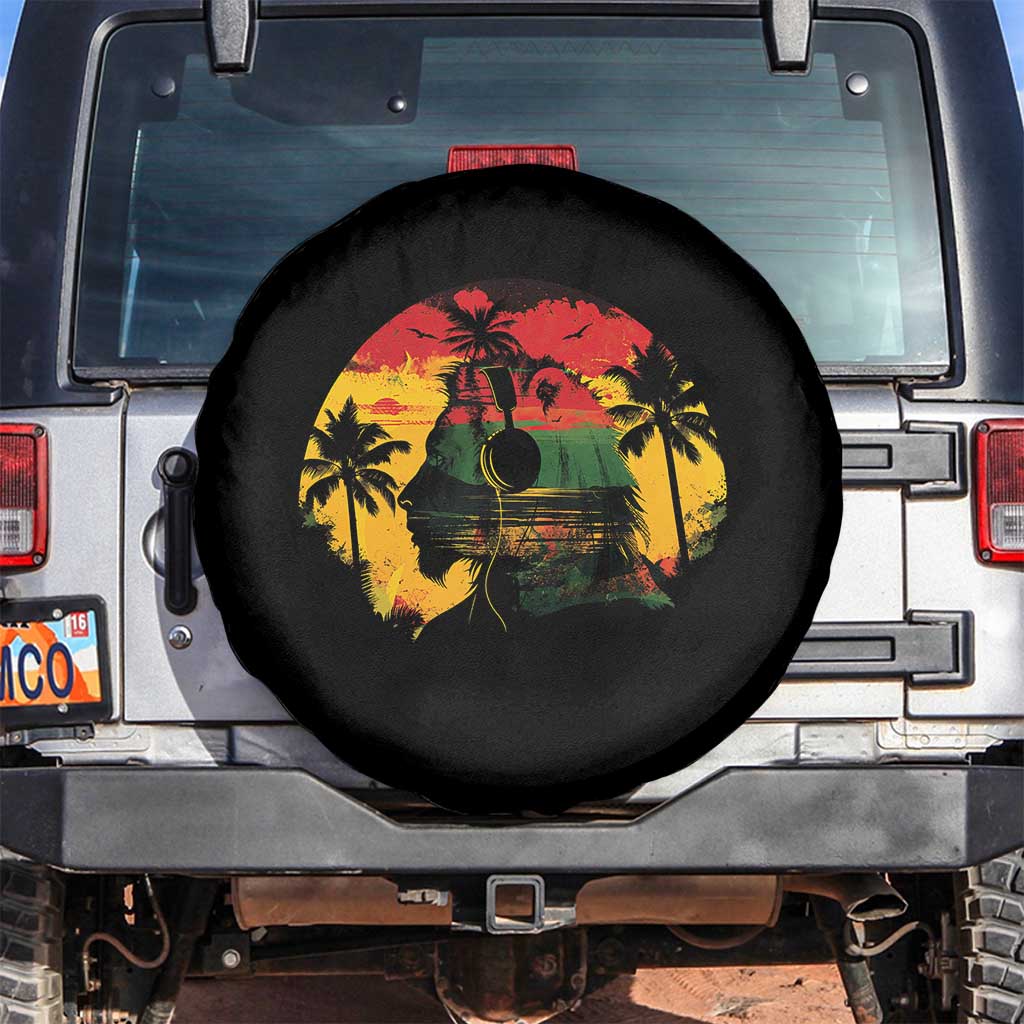 Retro Jamaican Lion Sunset Spare Tire Cover Rasta Colors Music and Island Vibes Graphic TS02 No hole Black Print Your Wear