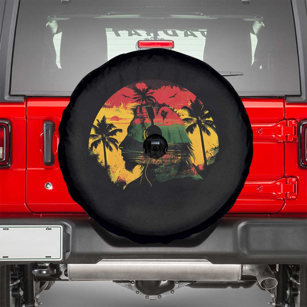 Retro Jamaican Lion Sunset Spare Tire Cover Rasta Colors Music and Island Vibes Graphic TS02 Black Print Your Wear