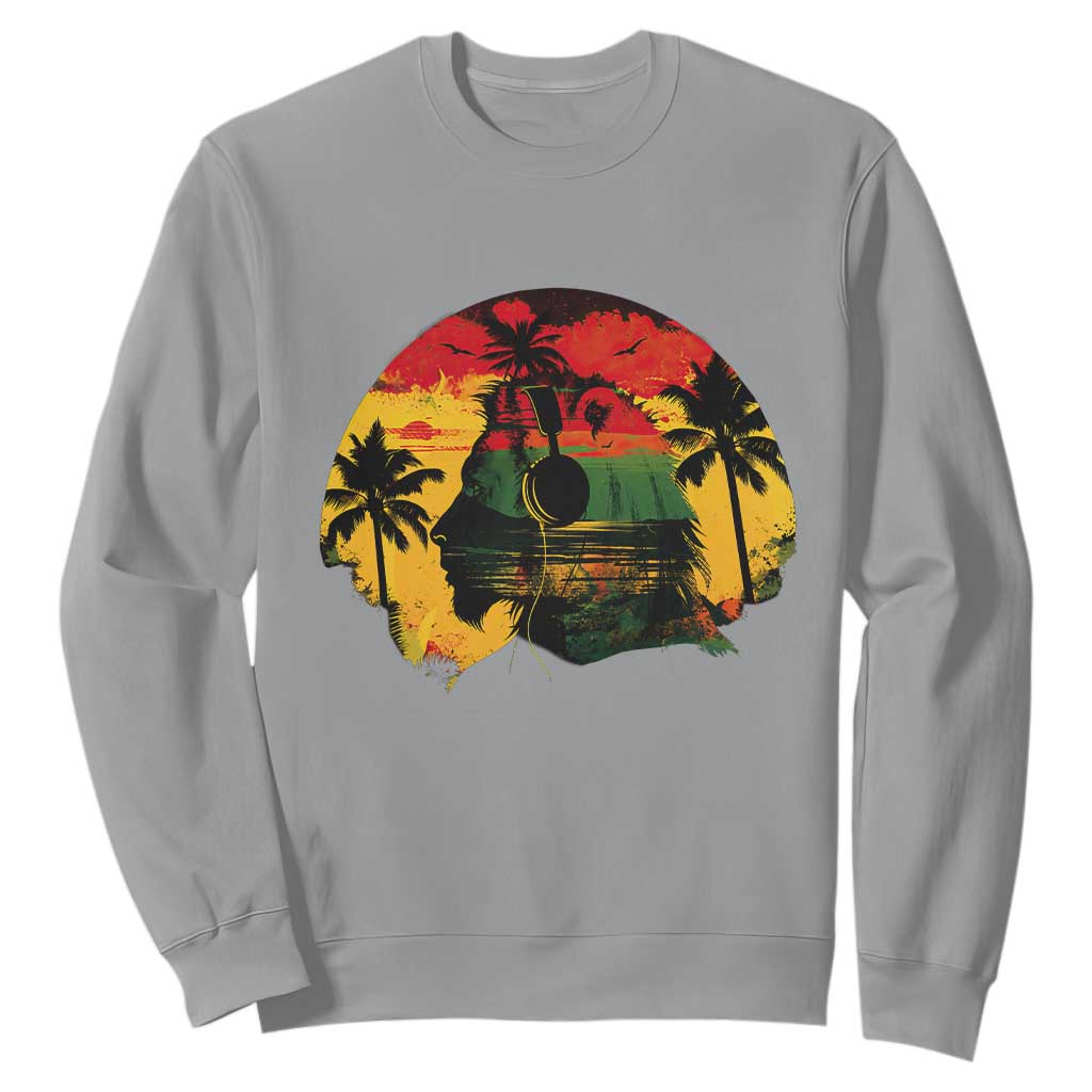 Retro Jamaican Lion Sunset Sweatshirt Rasta Colors Music and Island Vibes Graphic TS02 Sport Gray Print Your Wear