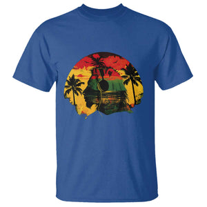 Retro Jamaican Lion Sunset T Shirt Rasta Colors Music and Island Vibes Graphic TS02 Royal Blue Print Your Wear