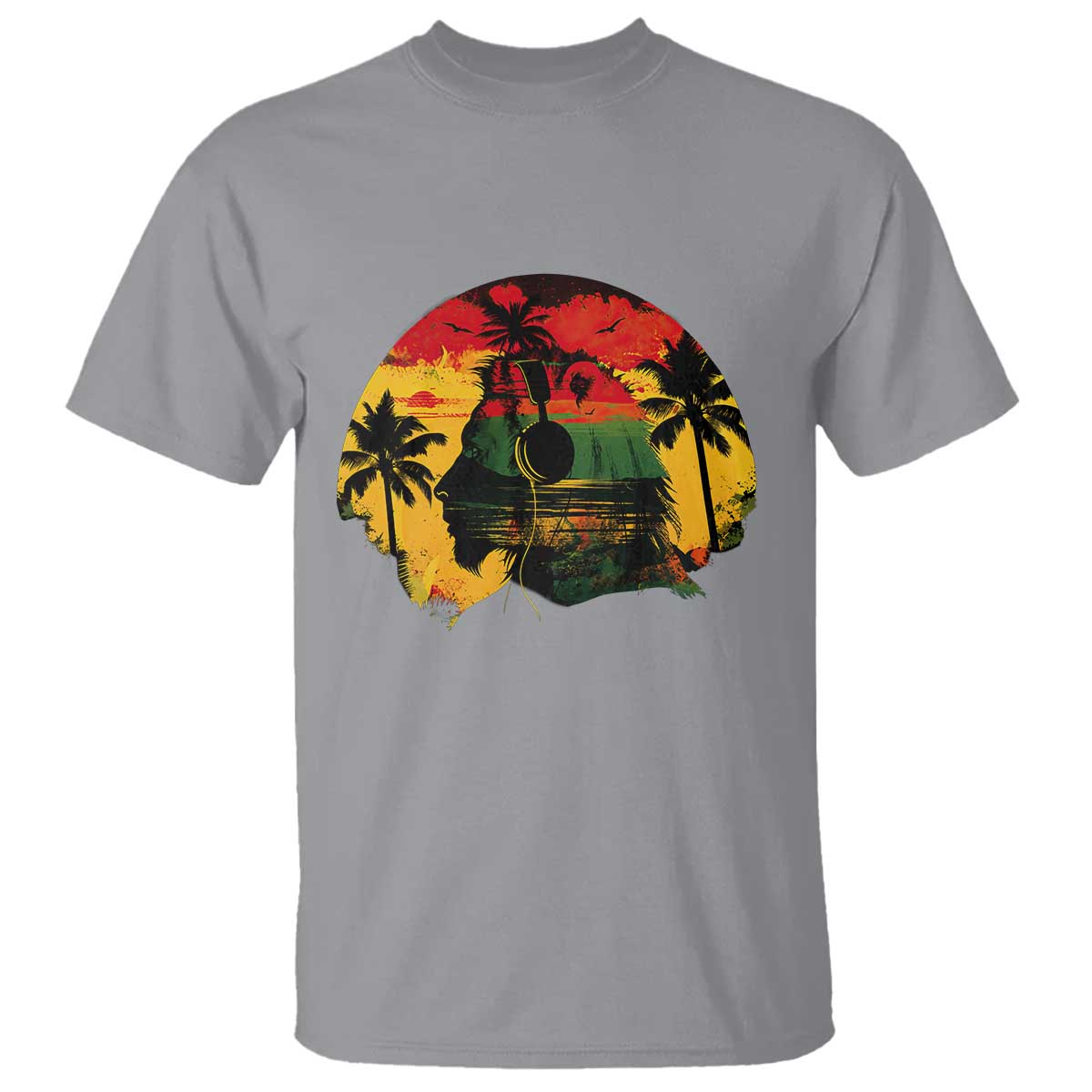 Retro Jamaican Lion Sunset T Shirt Rasta Colors Music and Island Vibes Graphic TS02 Sport Gray Print Your Wear