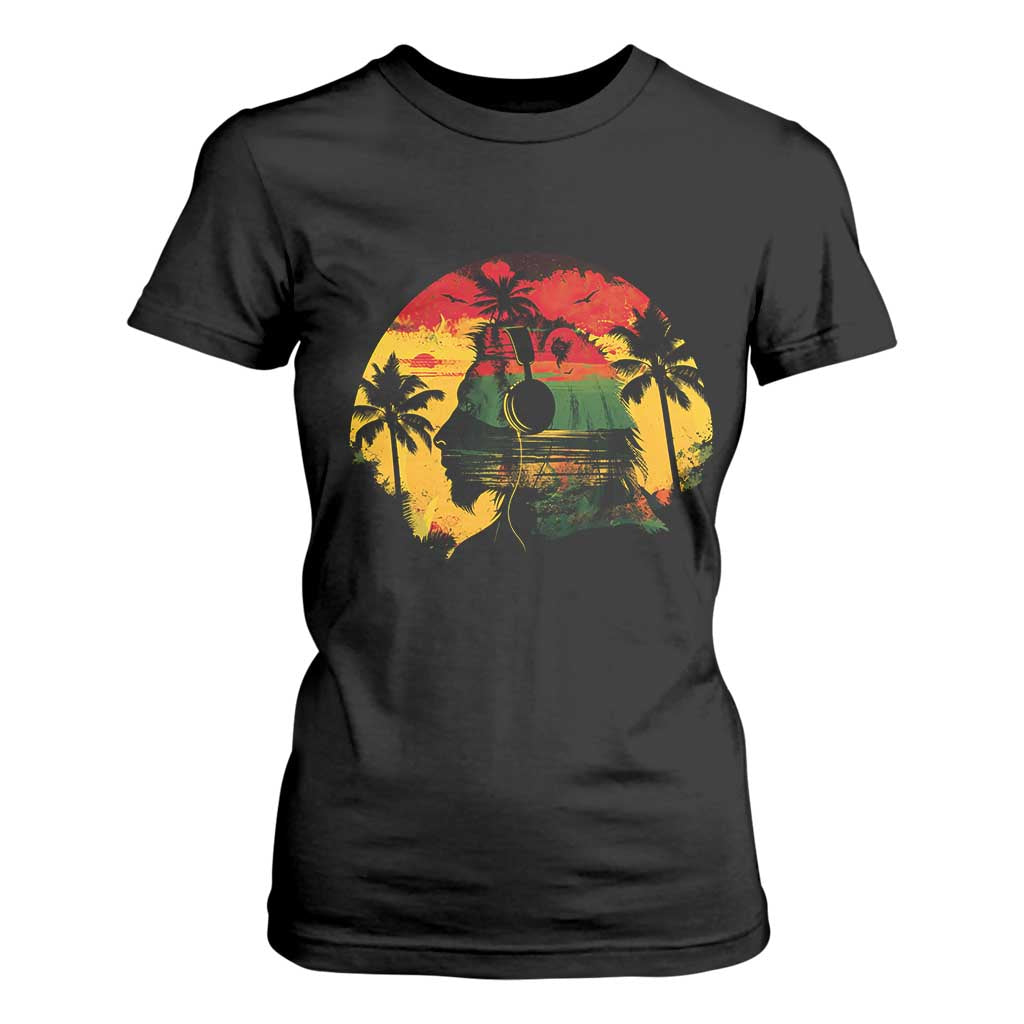 Retro Jamaican Lion Sunset T Shirt For Women Rasta Colors Music and Island Vibes Graphic TS02 Black Print Your Wear