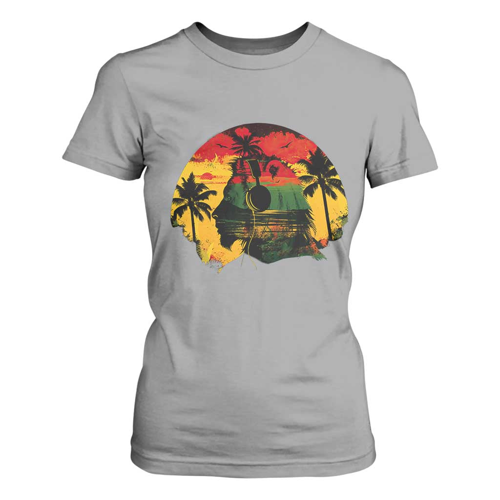 Retro Jamaican Lion Sunset T Shirt For Women Rasta Colors Music and Island Vibes Graphic TS02 Sport Gray Print Your Wear