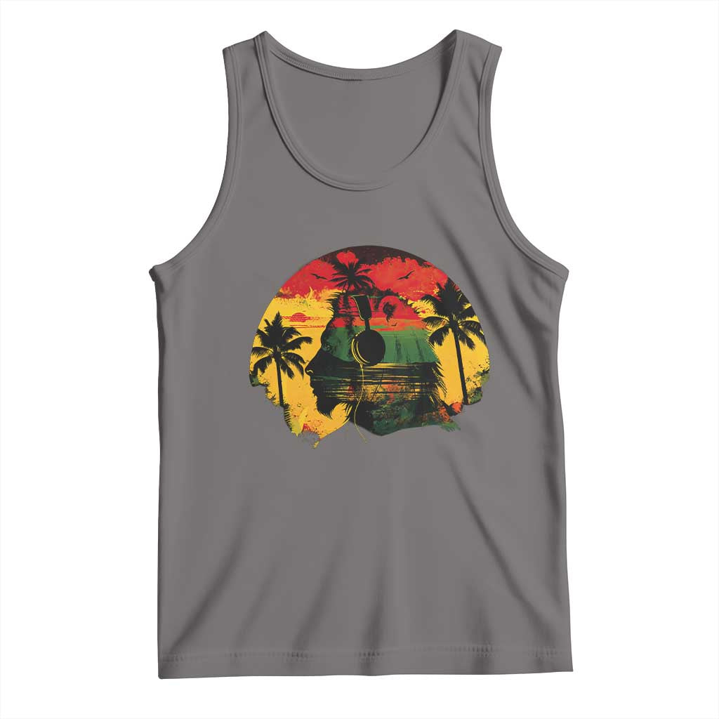 Retro Jamaican Lion Sunset Tank Top Rasta Colors Music and Island Vibes Graphic TS02 Deep Heather Print Your Wear