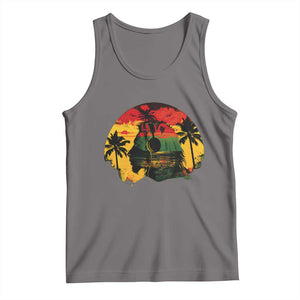 Retro Jamaican Lion Sunset Tank Top Rasta Colors Music and Island Vibes Graphic TS02 Deep Heather Print Your Wear