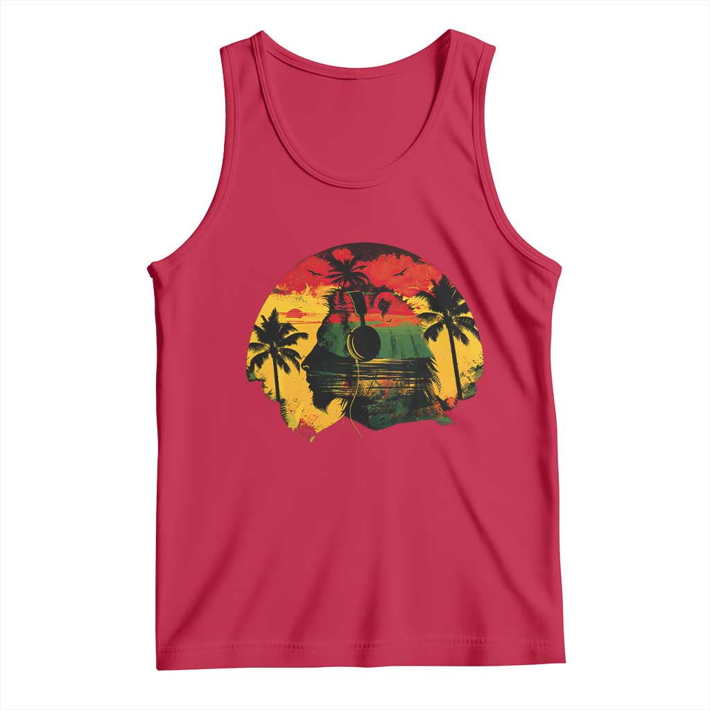 Retro Jamaican Lion Sunset Tank Top Rasta Colors Music and Island Vibes Graphic TS02 Red Print Your Wear