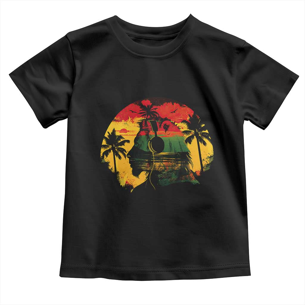 Retro Jamaican Lion Sunset Toddler T Shirt Rasta Colors Music and Island Vibes Graphic TS02 Black Print Your Wear