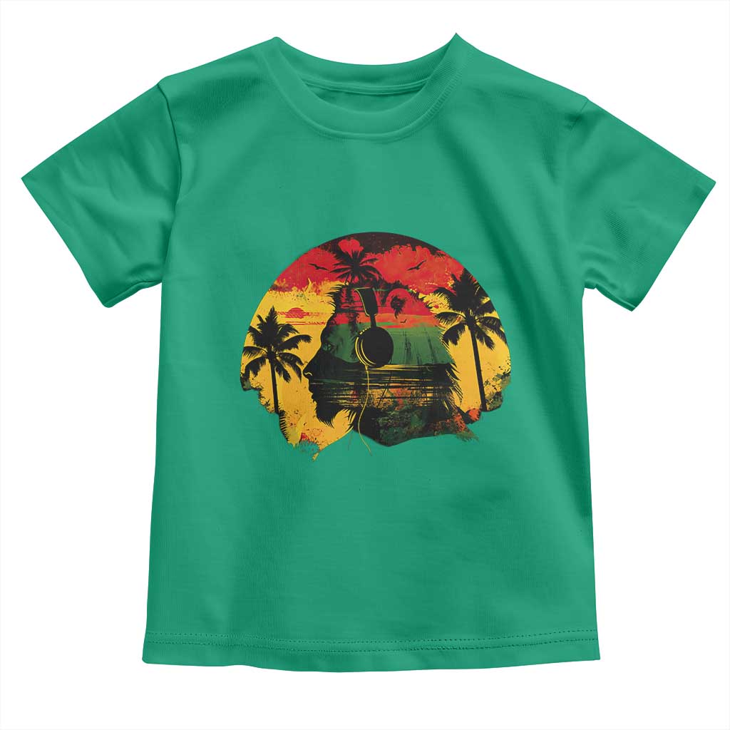 Retro Jamaican Lion Sunset Toddler T Shirt Rasta Colors Music and Island Vibes Graphic TS02 Irish Green Print Your Wear