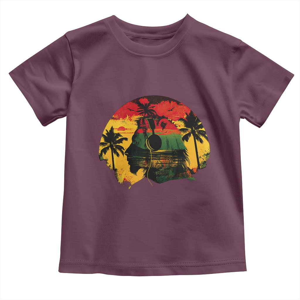 Retro Jamaican Lion Sunset Toddler T Shirt Rasta Colors Music and Island Vibes Graphic TS02 Maroon Print Your Wear