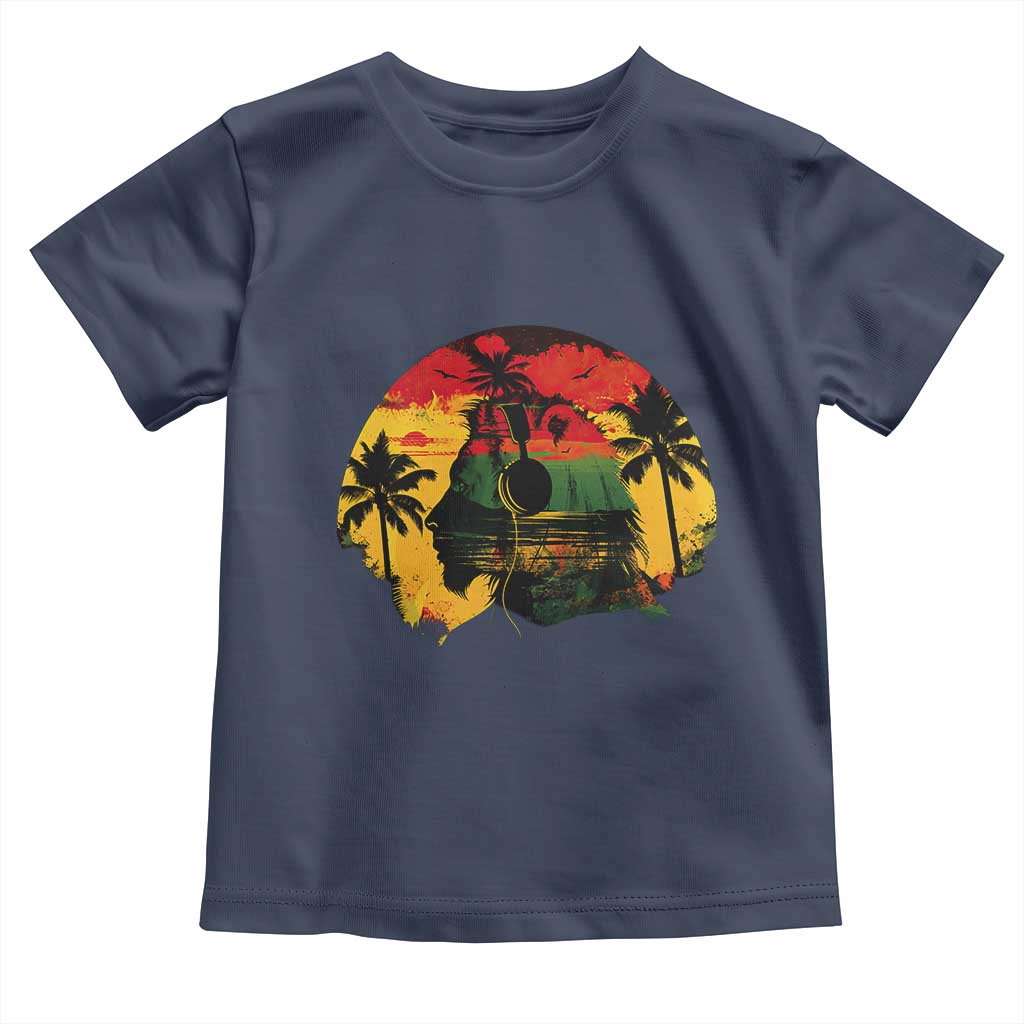 Retro Jamaican Lion Sunset Toddler T Shirt Rasta Colors Music and Island Vibes Graphic TS02 Navy Print Your Wear