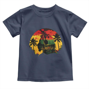 Retro Jamaican Lion Sunset Toddler T Shirt Rasta Colors Music and Island Vibes Graphic TS02 Navy Print Your Wear