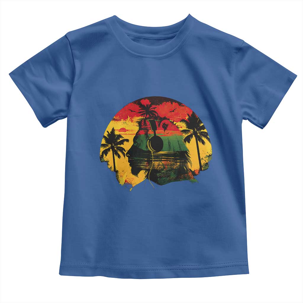 Retro Jamaican Lion Sunset Toddler T Shirt Rasta Colors Music and Island Vibes Graphic TS02 Royal Blue Print Your Wear