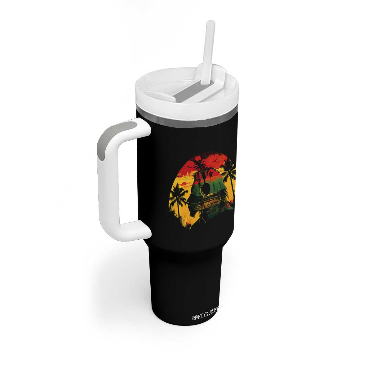 Retro Jamaican Lion Sunset Tumbler With Handle Rasta Colors Music and Island Vibes Graphic TS02 Print Your Wear