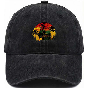 Retro Jamaican Lion Sunset Washed Cotton Baseball Cap Rasta Colors Music and Island Vibes Graphic TS02 Print Your Wear
