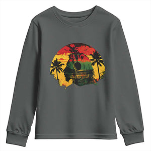 Retro Jamaican Lion Sunset Youth Sweatshirt Rasta Colors Music and Island Vibes Graphic TS02 Dark Heather Print Your Wear