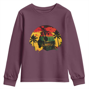 Retro Jamaican Lion Sunset Youth Sweatshirt Rasta Colors Music and Island Vibes Graphic TS02 Maroon Print Your Wear
