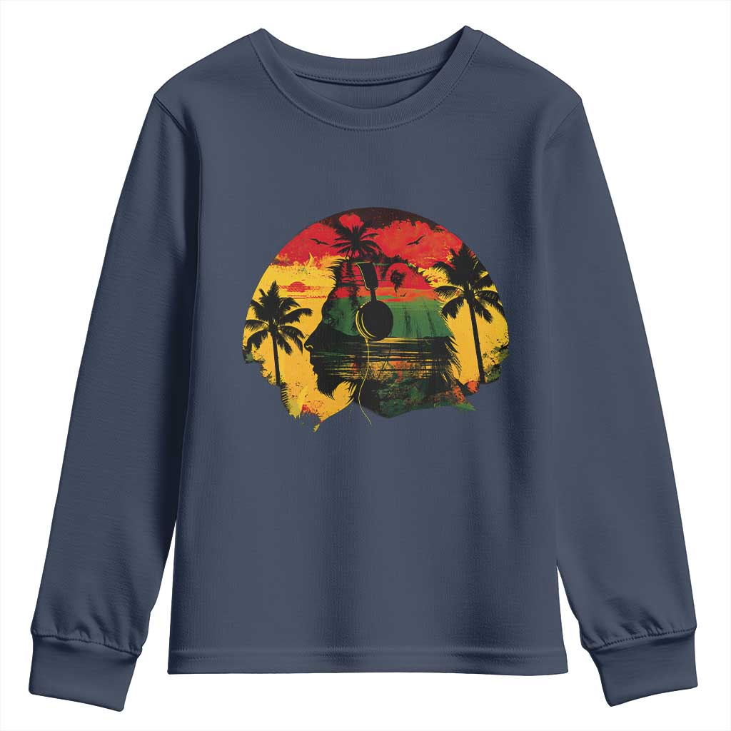 Retro Jamaican Lion Sunset Youth Sweatshirt Rasta Colors Music and Island Vibes Graphic TS02 Navy Print Your Wear